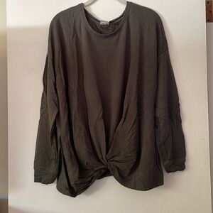 A New Day Olive Green Twist Front Crewneck Sweatshirt Size XXL